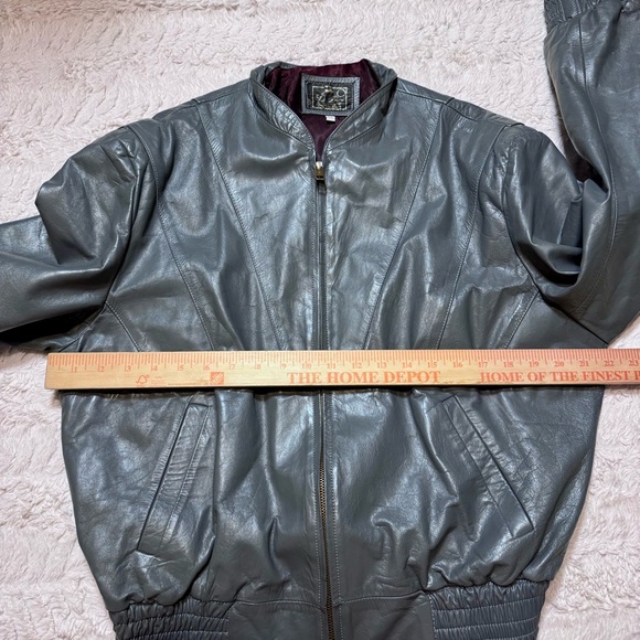 Vintage 1980s D’ Revi Men’s Leather Jacket – Gray – Size 44 large bomber moto - Picture 3 of 6
